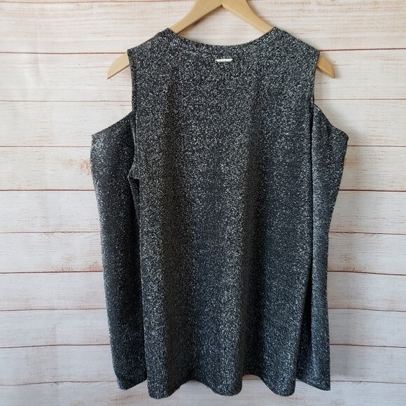 Michael Kors Cold Shoulder Metallic Long Sleeve Top - Picture 4 of 7
